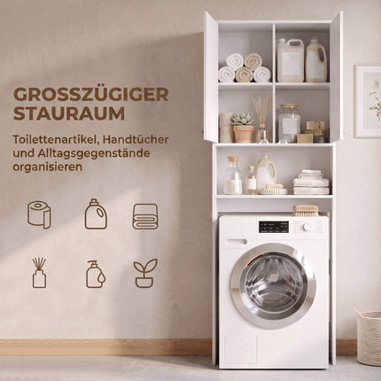 Tall White Bathroom Cabinet with Doors and Open Shelf