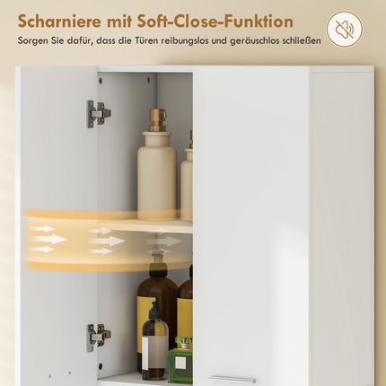 Hoher weißer Badschrank mit Wäschekorb, 174 cm