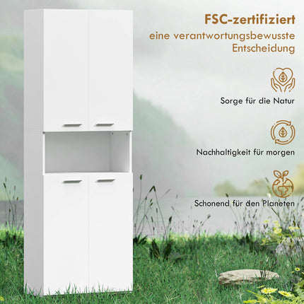 Hoher weißer Badschrank mit Wäschekorb, 174 cm