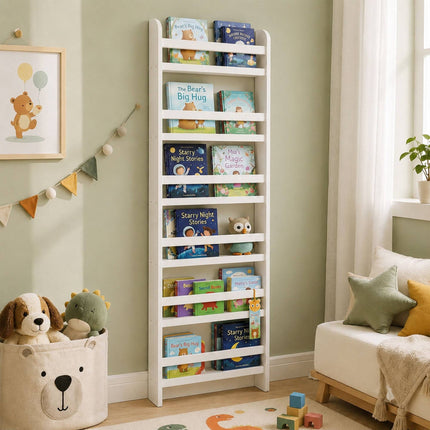 Tall White Children's Bookcase with 6 Compartments