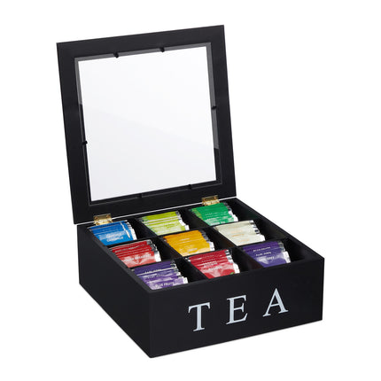Tea Bag Organizer with 9 Compartments, Viewing Window