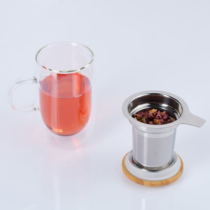 Teeglas mit Teesieb und Bambusdeckel