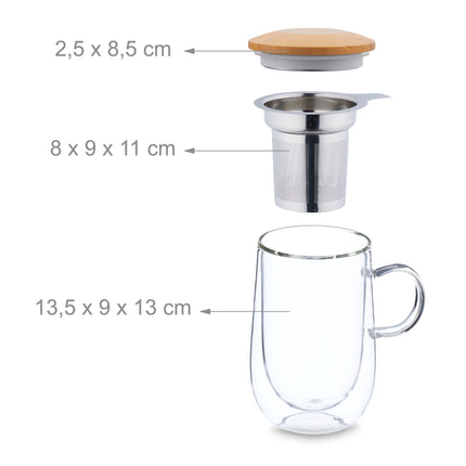 Teeglas mit Teesieb und Bambusdeckel