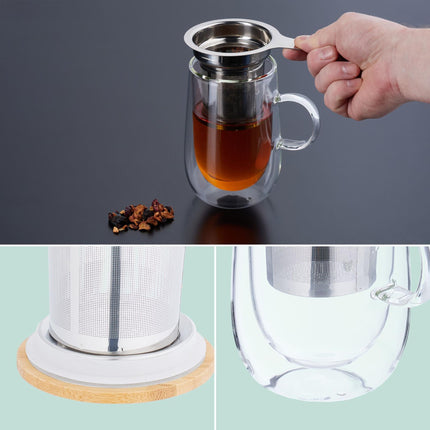Teeglas mit Teesieb und Bambusdeckel