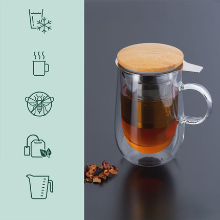 Teeglas mit Teesieb und Bambusdeckel