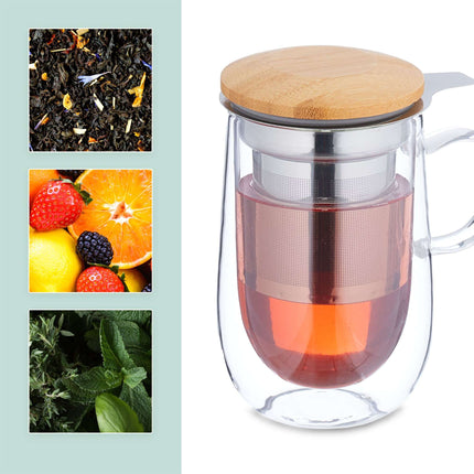 Teeglas mit Teesieb und Bambusdeckel
