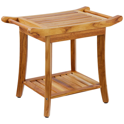 Teak Shower Bench 22 x 14.4 x 18.5 in, 300 Lb, Shelf