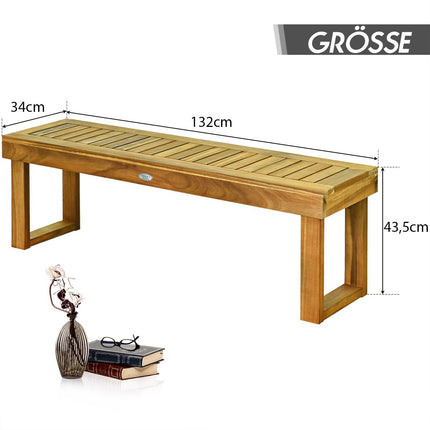 Teakholz Gartenbank, 132x34x43.5 cm, 320 kg Tragkraft