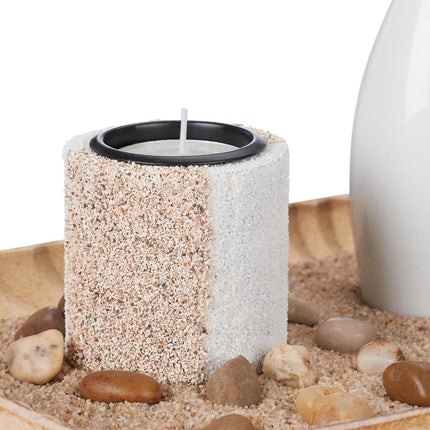 Tealight holder set with zen garden