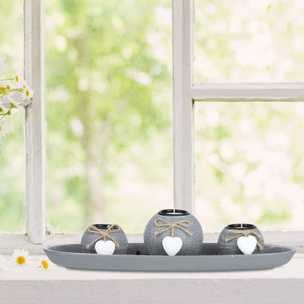 Tealight holder with tray and decorative stones