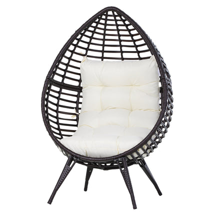 Gartenstuhl aus tropfenförmigem Rattan mit Kissen, brauner Stahl