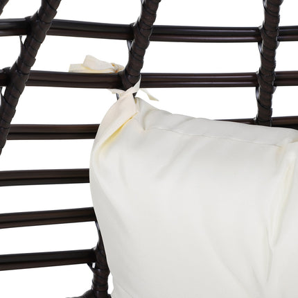 Gartenstuhl aus tropfenförmigem Rattan mit Kissen, brauner Stahl