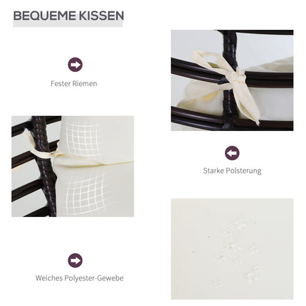 Gartenstuhl aus tropfenförmigem Rattan mit Kissen, brauner Stahl