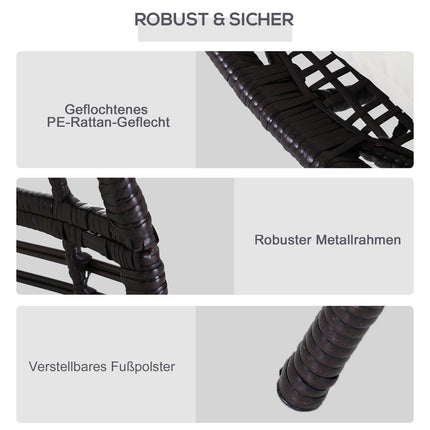 Gartenstuhl aus tropfenförmigem Rattan mit Kissen, brauner Stahl