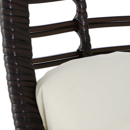 Gartenstuhl aus tropfenförmigem Rattan mit Kissen, brauner Stahl