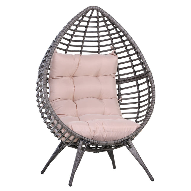Erhöhter tear-eyed Rattan-Gartenstuhl mit Kissen, Stahlgrau