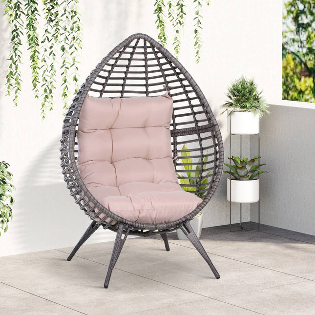Erhöhter tear-eyed Rattan-Gartenstuhl mit Kissen, Stahlgrau
