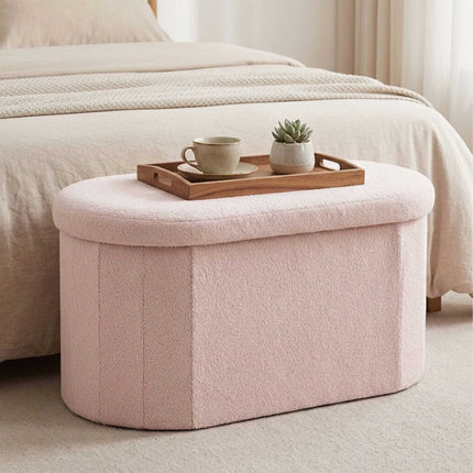 Teddy Fabric Storage Bench, Oval Shape, 76 cm