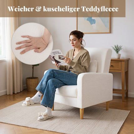 Teddy Lounge Sessel mit Lendenkissen, Holzbeinen, Beige
