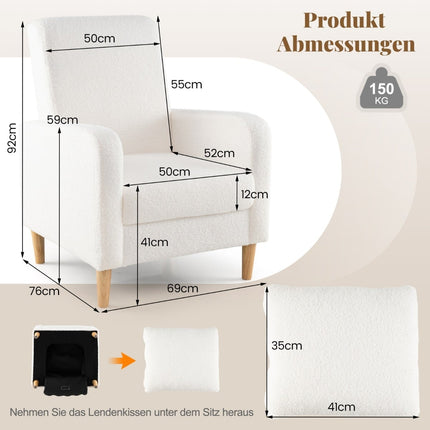Teddy Lounge Sessel mit Lendenkissen, Holzbeinen, Beige