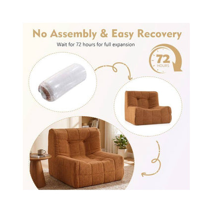 Teddy Plush Floor Sofa Beanbag with One-Piece Foam, Brown, Max 150 kg