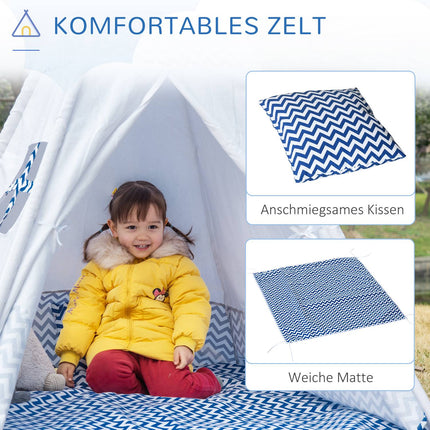 Stan teepee pro děti, bílý, s polštářem a podložkou, do interiéru i exteriéru