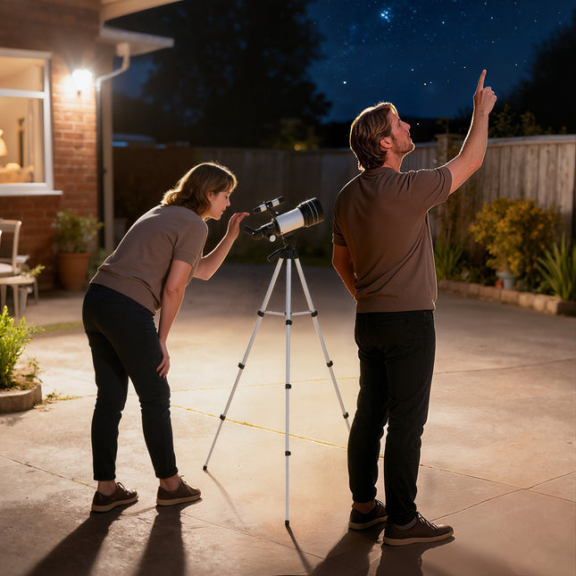 Teleskop mit 70-mm-Linse, verstellbares Stativ, Silber