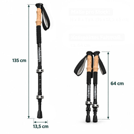 Telescopic Hiking Poles Set of 2 with Accessories and Bag, 100-135 cm