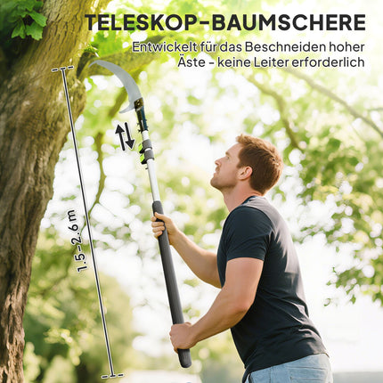 Teleskop-Baumschere, 1,5–2,6 m, rostbeständige Klinge
