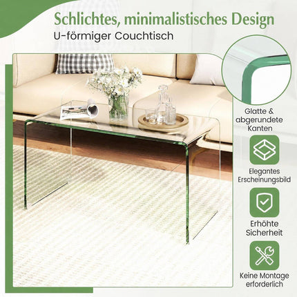 Salontafel in U-vorm van gehard glas – 81,5 x 42 x 40 cm