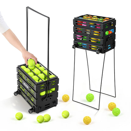 Tennis Ball Hopper Cart, Holds 80 Balls, Wheels for Training