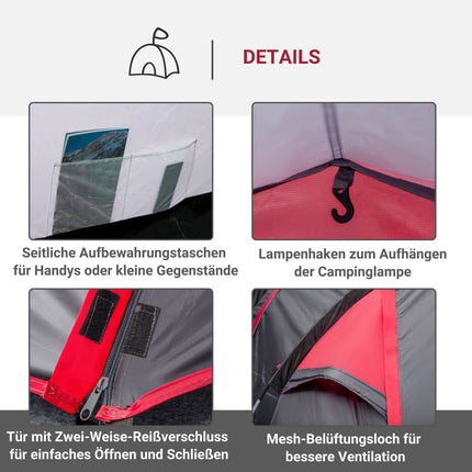 Tunnel camping tent for 2-3 people, fiberglass, grey