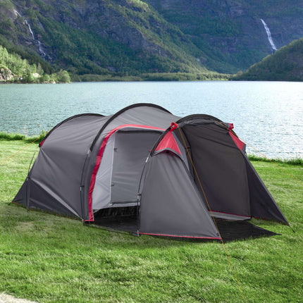 Tunnel camping tent for 2-3 people, fiberglass, grey