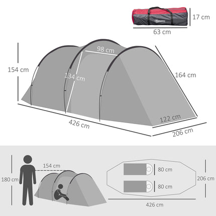 Tunnel camping tent for 2-3 people, fiberglass, grey
