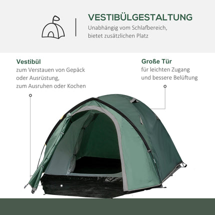 2-person dome camping tent, fiberglass, 325 x 183 x 130 cm