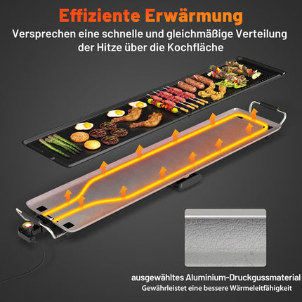 Teppanyaki Grill 1800W, Antihaftbeschichtung, Einstellbare Temperatur, 100cm