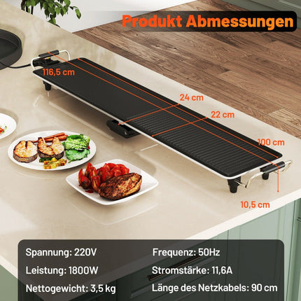 Teppanyaki Grill 1800W, Antihaftbeschichtung, Einstellbare Temperatur, 100cm