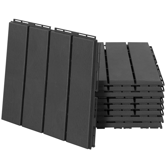 Schwarze Balkon- & Terrassen-Klickfliesen aus Kunststoff, 9er-Set, 30x30 cm
