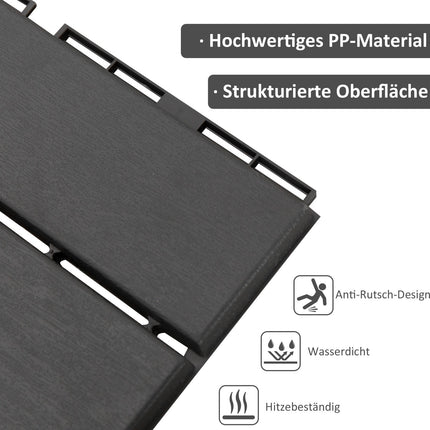Schwarze Balkon- & Terrassen-Klickfliesen aus Kunststoff, 9er-Set, 30x30 cm