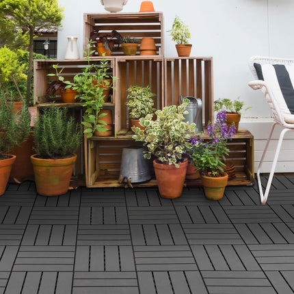 Schwarze Balkon- & Terrassen-Klickfliesen aus Kunststoff, 9er-Set, 30x30 cm