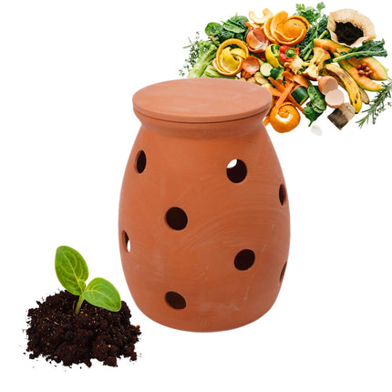 Terracotta Worm Composter with Lid for Raised Beds, Clay, Urban Gardening
