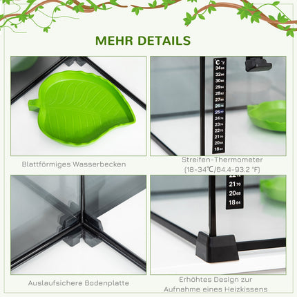 Reptile terrarium in glass with thermometer, 50x30x25 cm
