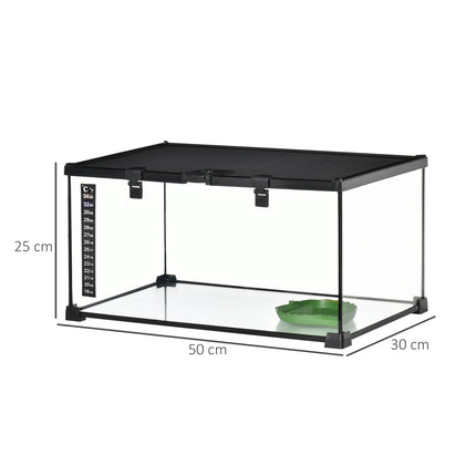 Reptile terrarium in glass with thermometer, 50x30x25 cm
