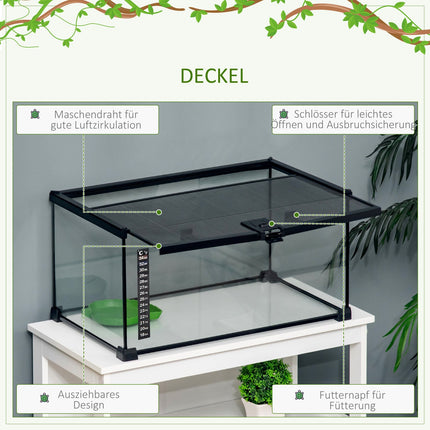 Reptile terrarium in glass with thermometer, 50x30x25 cm