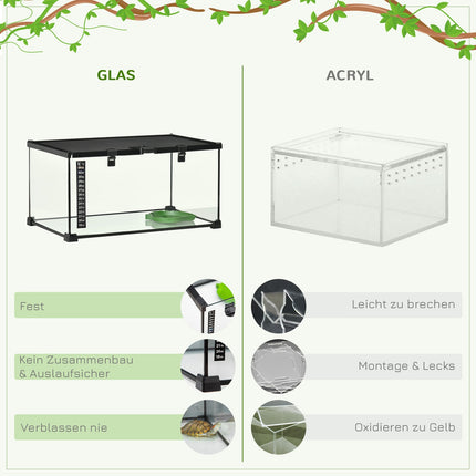 Reptile terrarium in glass with thermometer, 50x30x25 cm