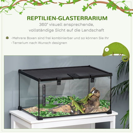 Reptile terrarium in glass with thermometer, 50x30x25 cm