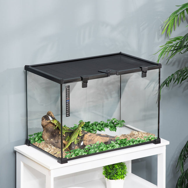 Reptile terrarium in glass with thermometer, 50x30x35cm