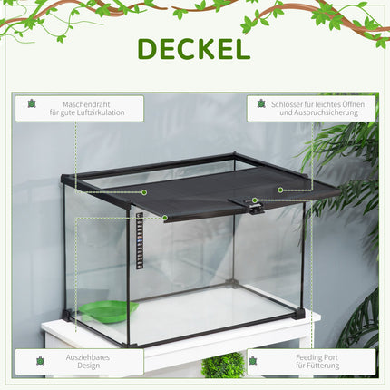 Reptilienterrarium aus Glas mit Thermometer, 50x30x35cm
