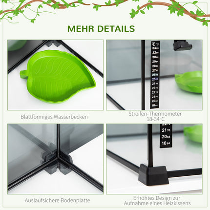 Reptilienterrarium aus Glas mit Thermometer, 50x30x35cm