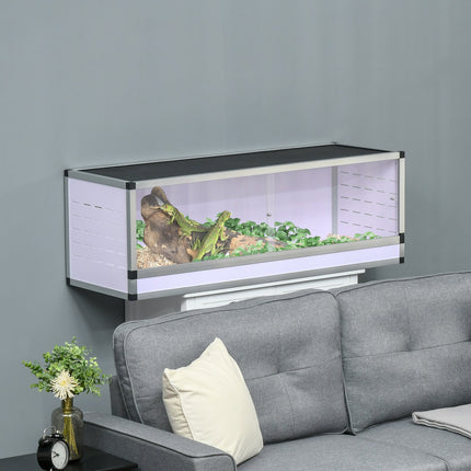 Terrarium pour reptiles, amphibiens et arachnides, en aluminium, blanc, argent et noir, dimensions : 120 x 40 x 40 cm